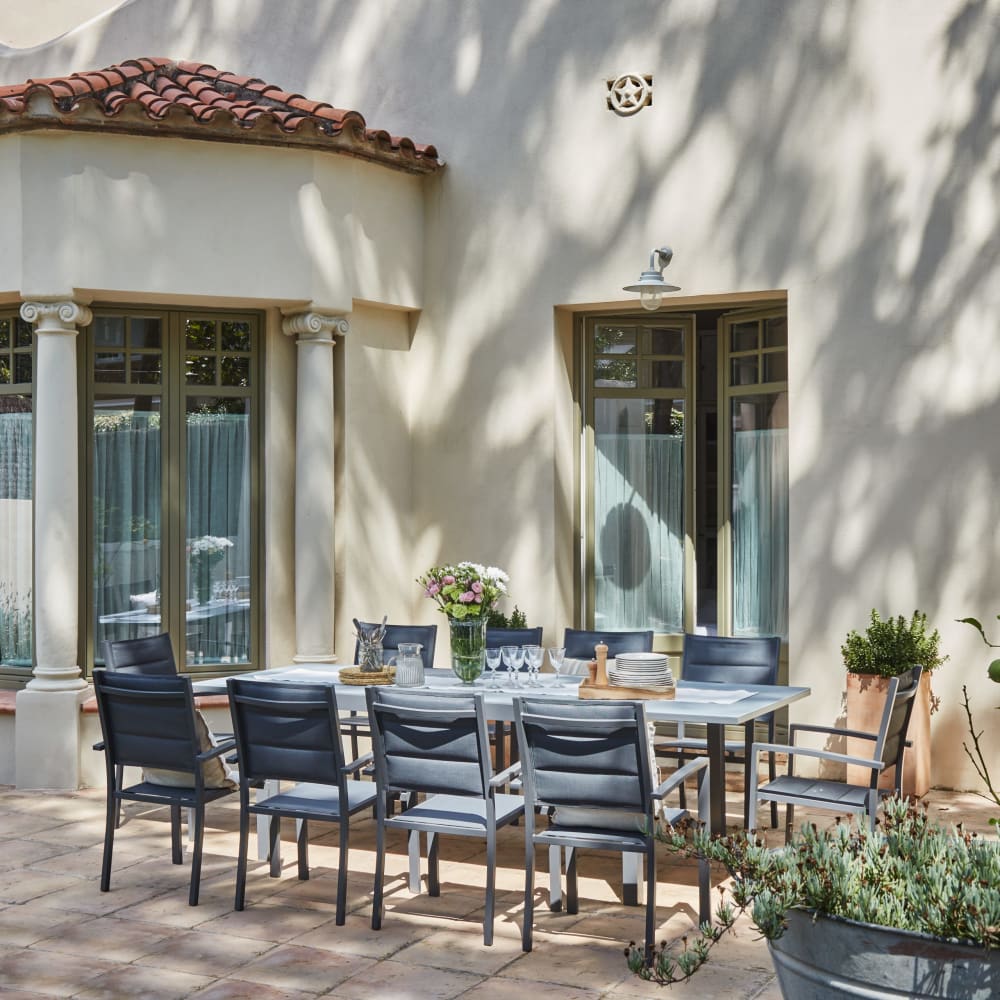 Set tavolo e sedie da giardino 8 posti in alluminio antracite -