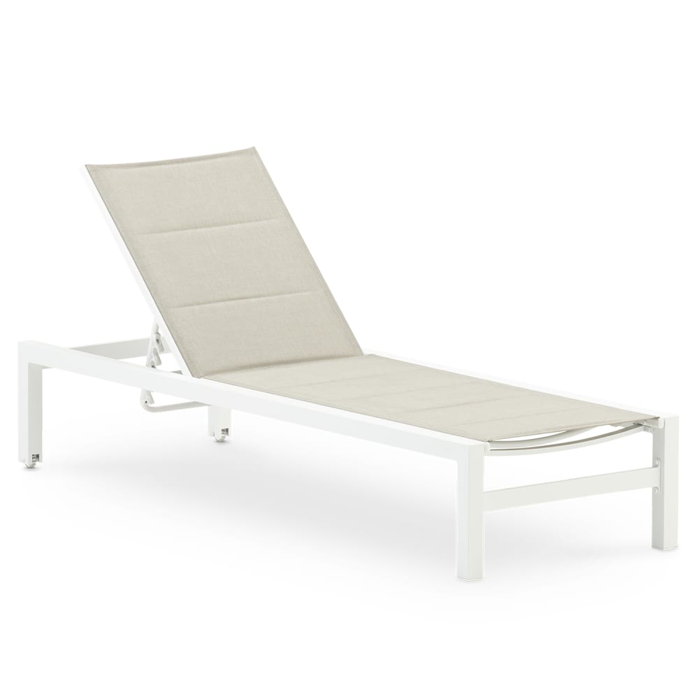 Chaise longue avec structure droite en aluminium blanc avec roulettes