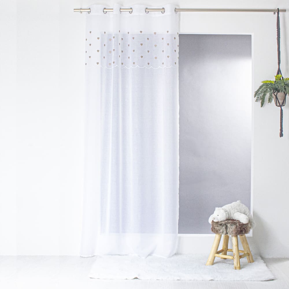 Voilage sablé avec top cœurs polyester beige 240x140cm