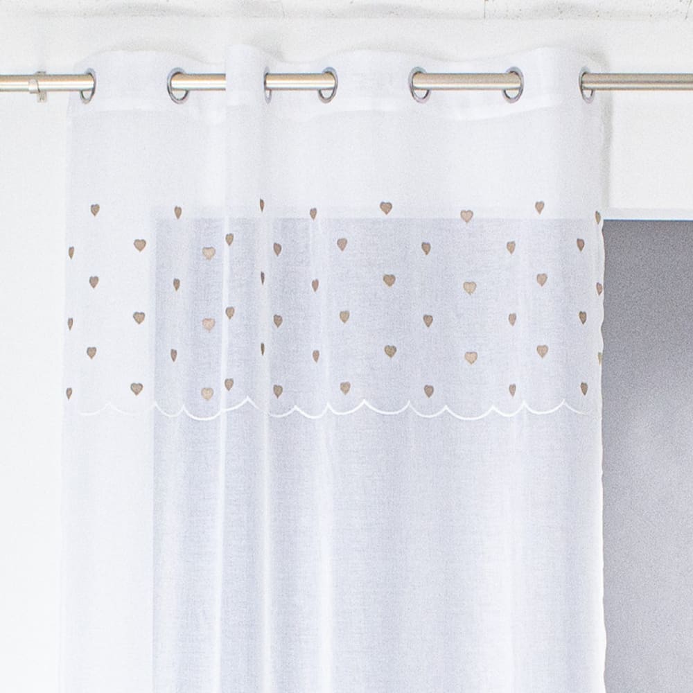 Voilage sablé avec top cœurs polyester beige 240x140cm - Maisons du Monde
