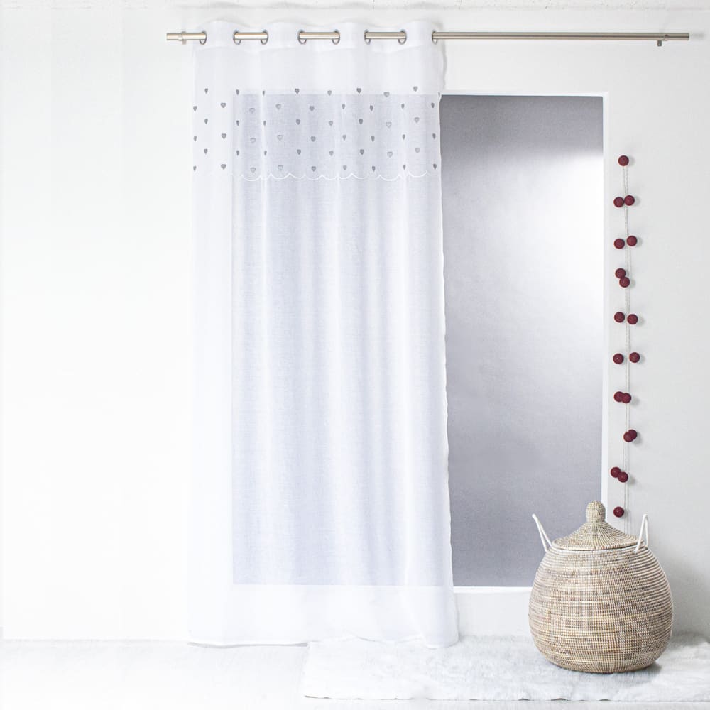 Voilage sablé avec top cœurs polyester gris 240x140cm