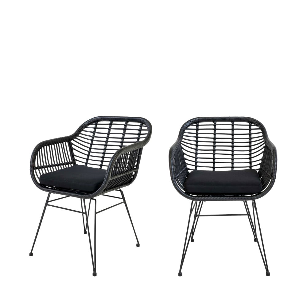 Lot de 2 fauteuils indoor/outdoor avec coussin - Noir