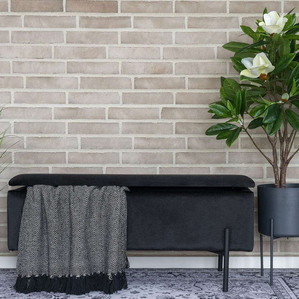 Banc avec coffre de rangement en velours et métal - Noir
