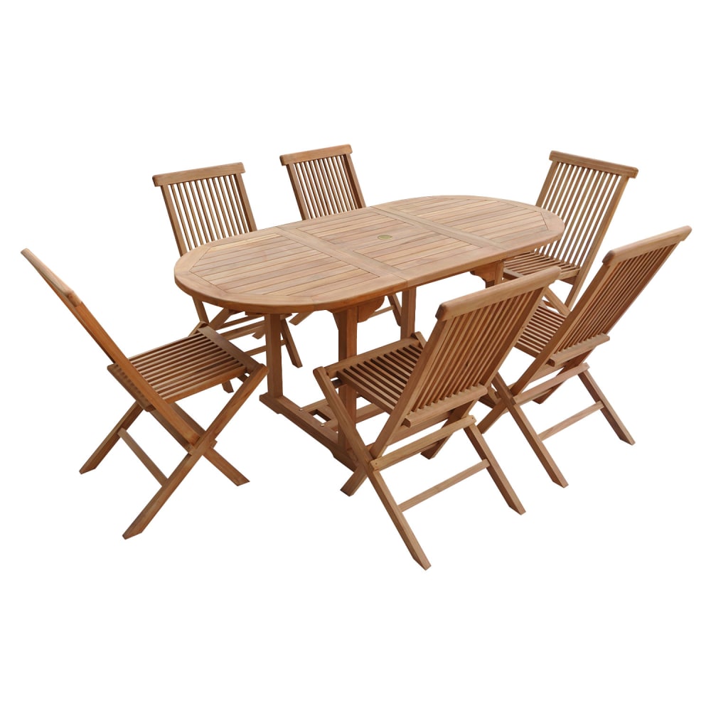 Salon de jardin table ovale extensible 6 places en teck
