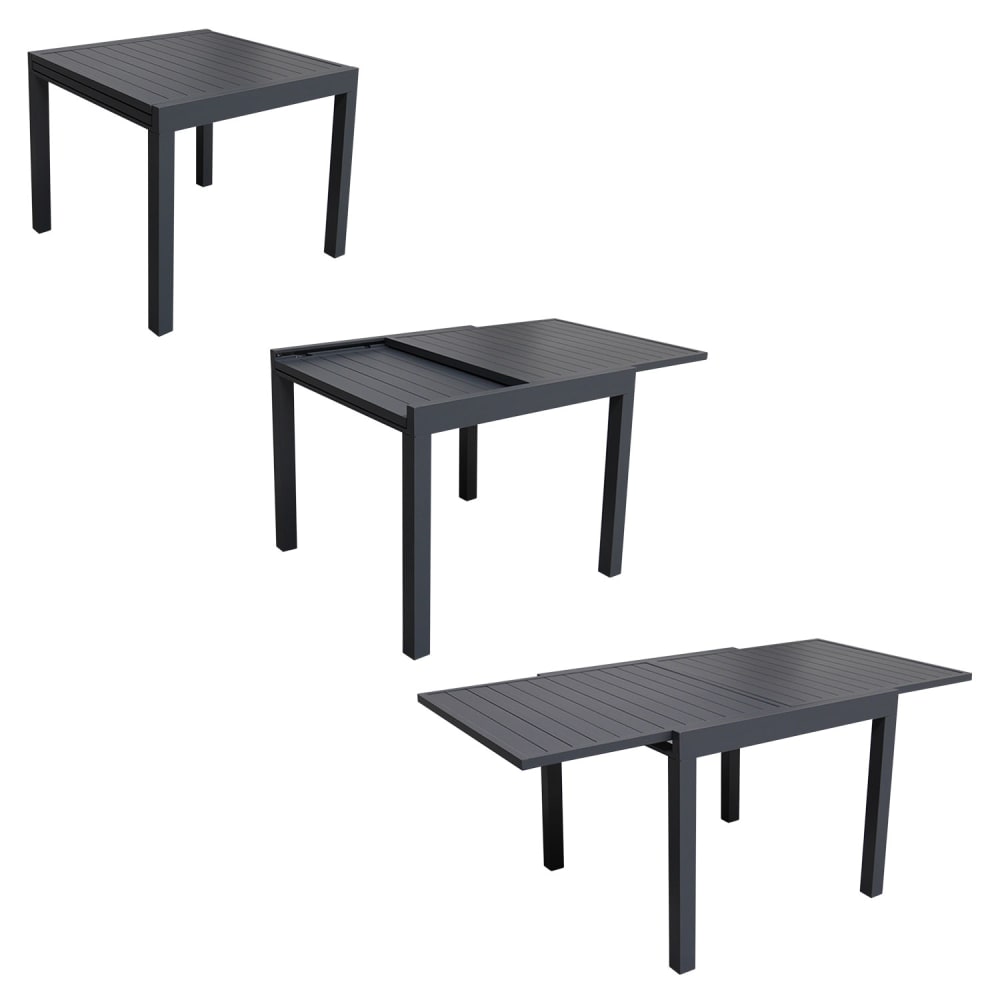 Salon de jardin table 90/180cm en aluminium anthracite