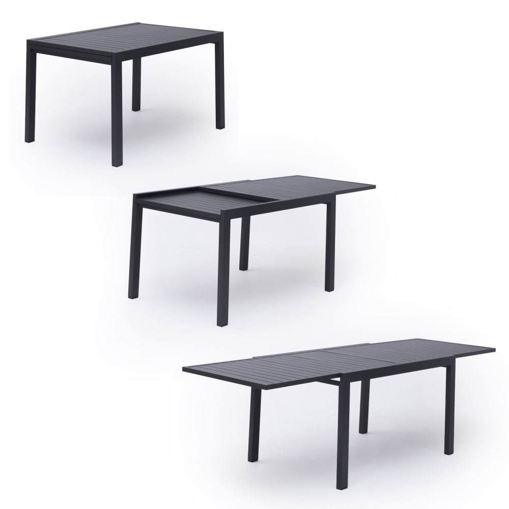 Salon de jardin table 132/264cm aluminium anthracite et gris
