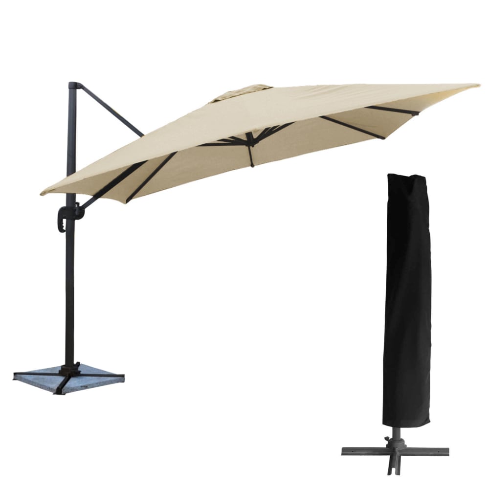 Parasol déporté carré 3x3m aluminium toile beige avec housse