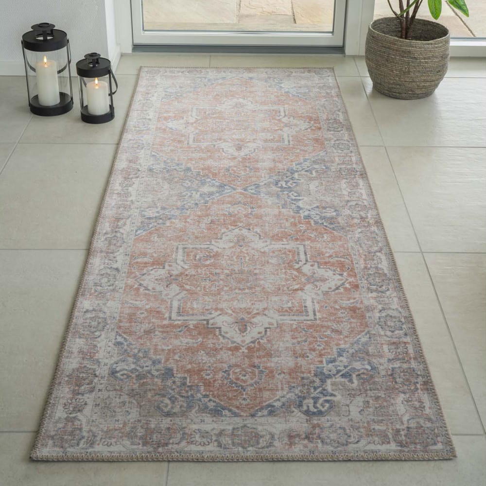Tapis vintage en chenille - 80x200cm orange et bleu polyester — vue 4