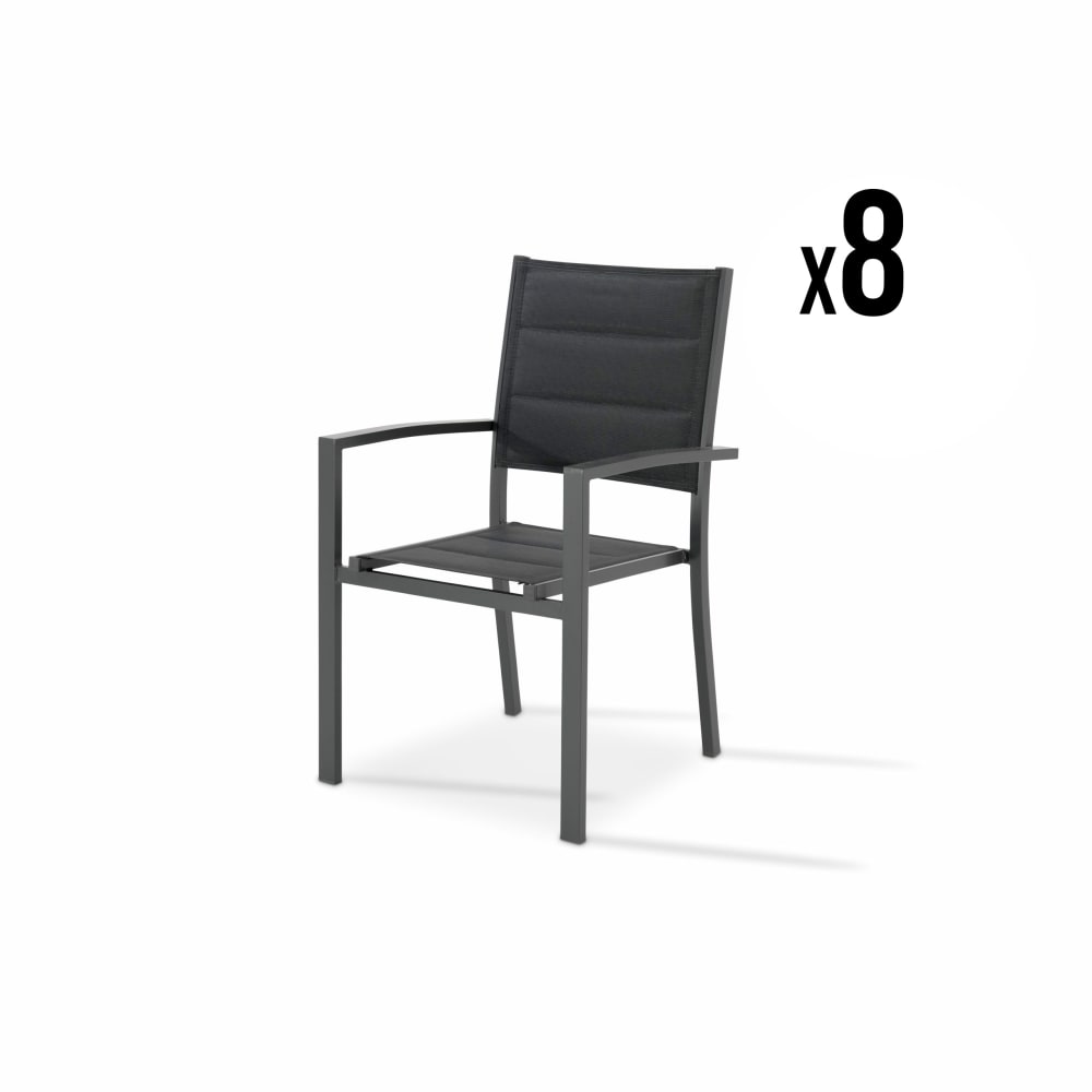 Lot de 8 chaises empilables en aluminium et textilène gris anthracite