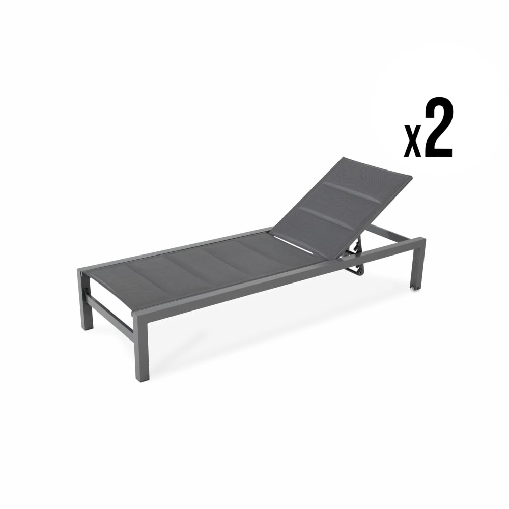 Lot de 2 grandes chaises longues en aluminium gris anthracite