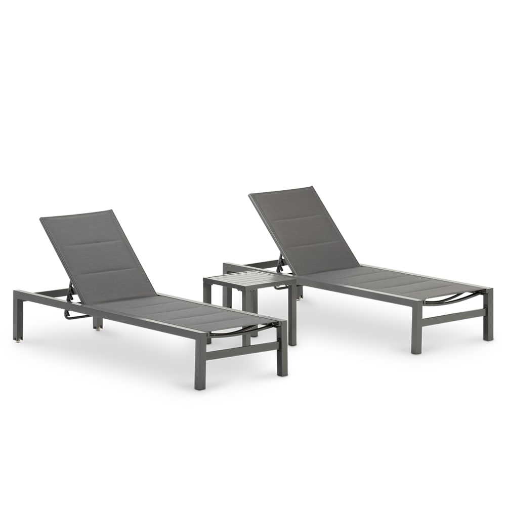 Ensemble de chaises longues droites et table basse gris anthracite