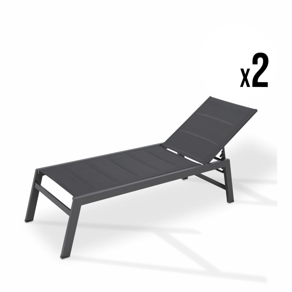 Lot de 2 grandes chaises longues en aluminium gris anthracite
