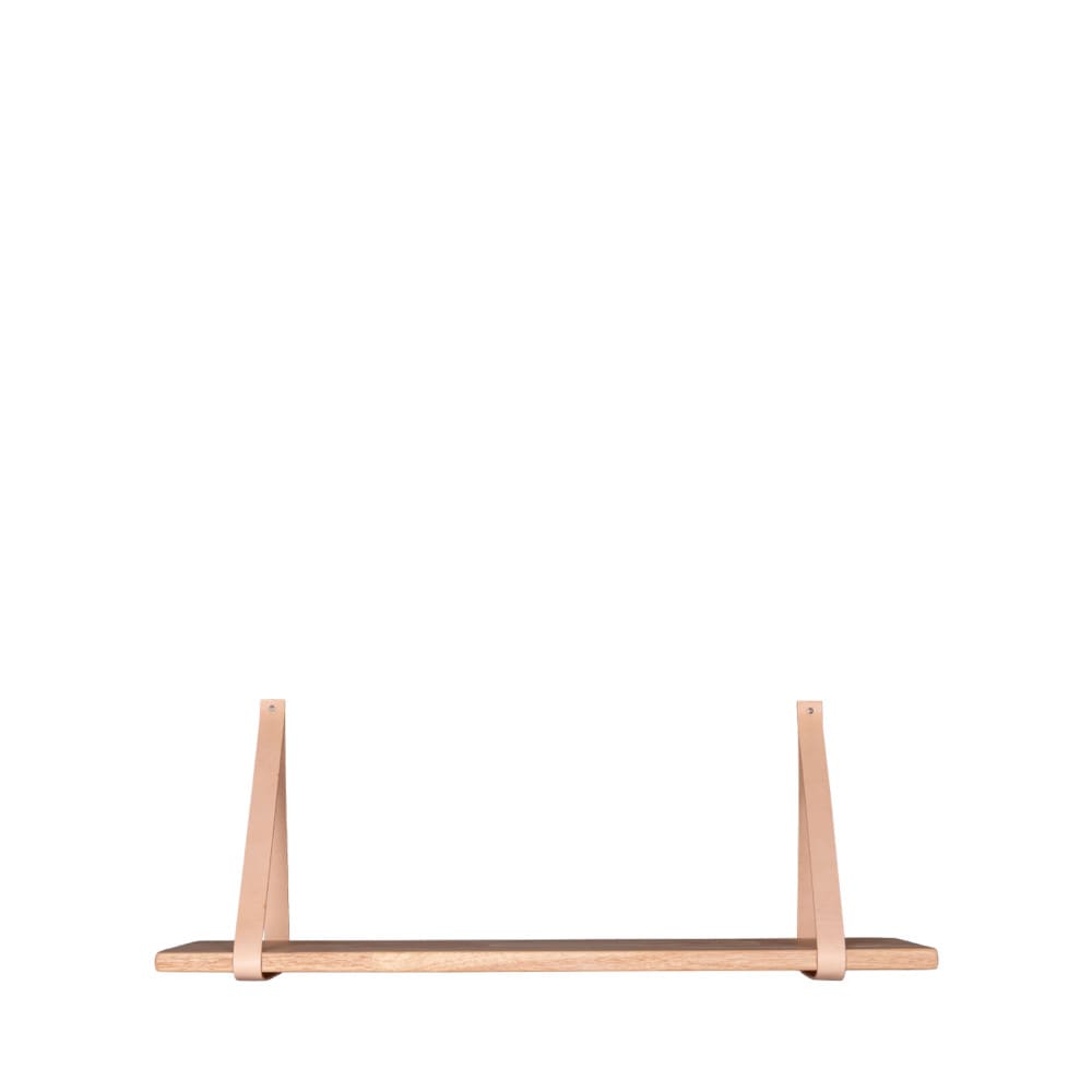 Etagère murale en bois et cuir 120x20 cm - Naturel