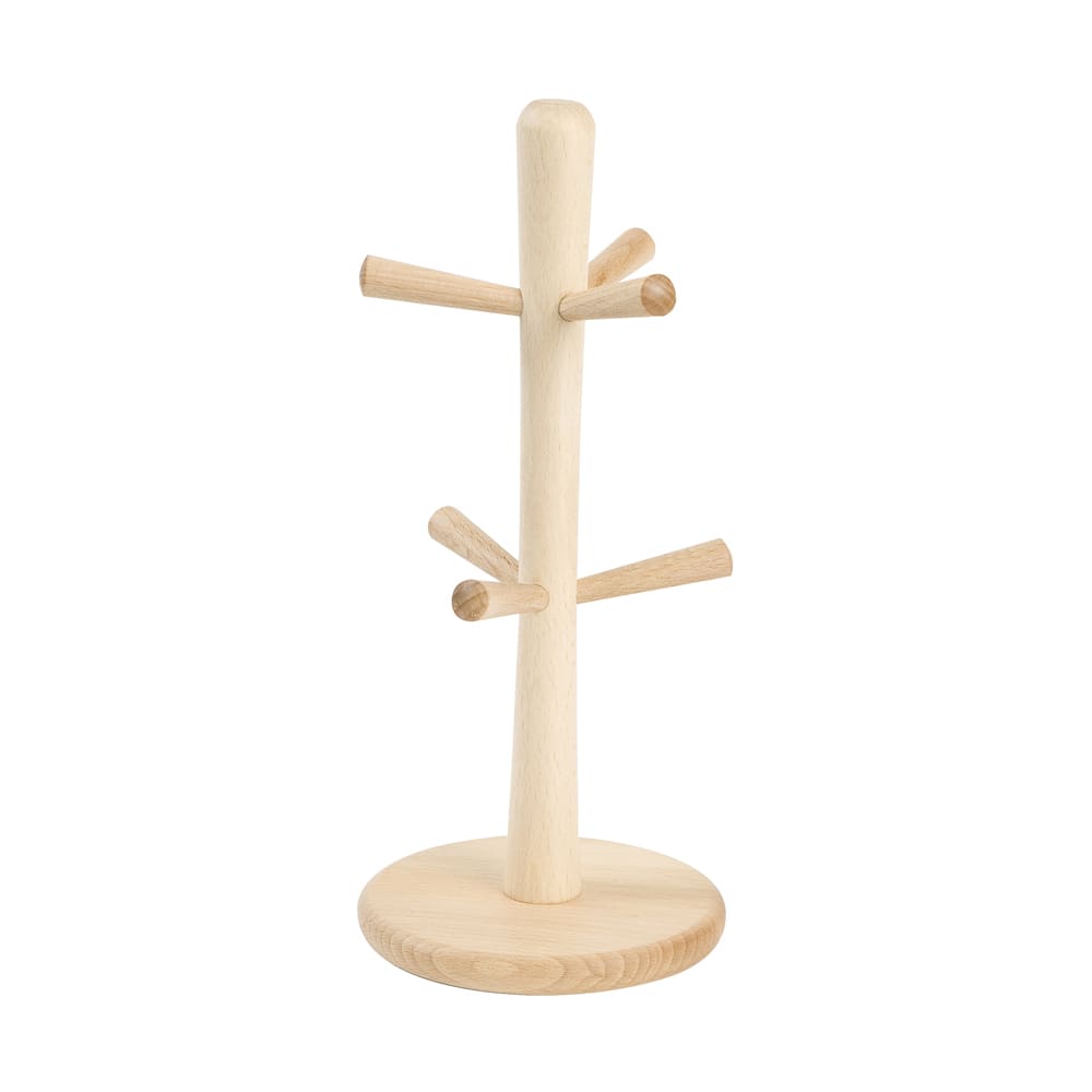 Arbre à mugs en hêtre beige en bois de hêtre