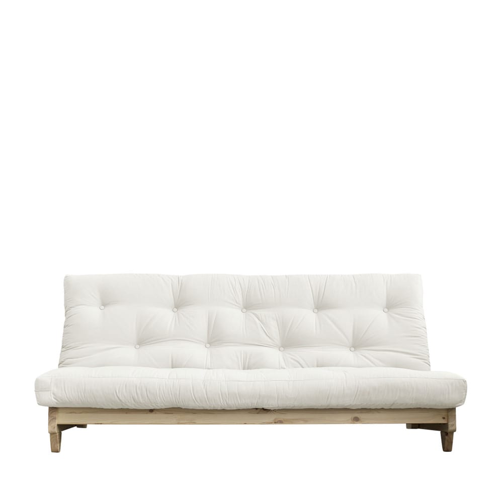 Canapé convertible en bois naturel et tissu ecru 2 places