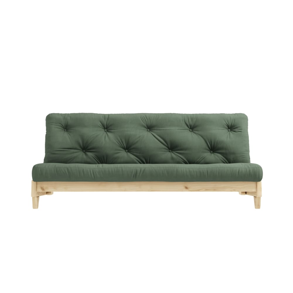 Banquette ajustable en pin massif avec matelas futon kaki 140x200