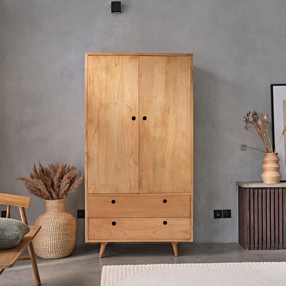 BERAH GETAH Armoire en mindi massif style contemporain Beige Bois - 100x190x55cm