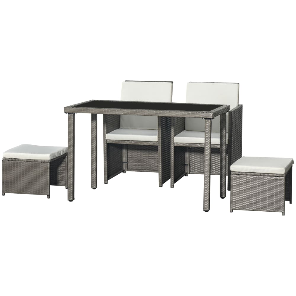 Salon de jardin encastrable 2 fauteuils 2 tabourets table basse gris