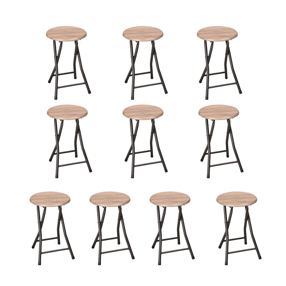 Lot de 10 tabourets pliables naturel et noir - DARCY