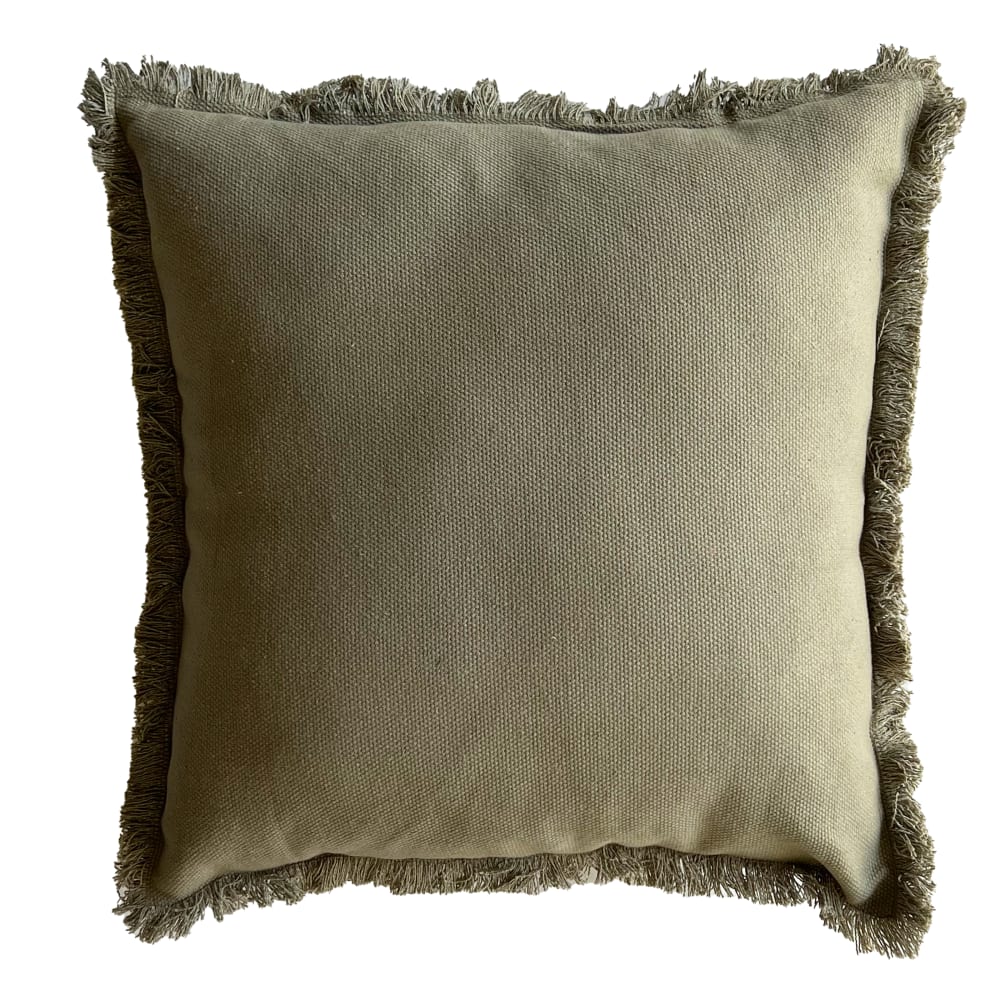 Cojín de algodón con flecos color khaki 45x45 cm