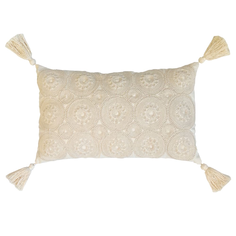 Cojín bordado ganchillo algodón beige borlas 50x30 cm - Maisons du Monde