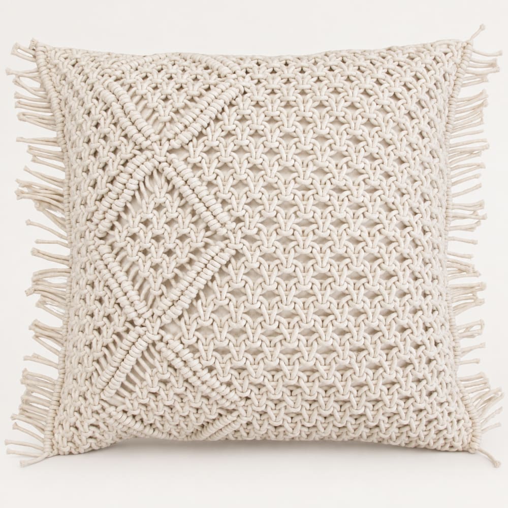 Cojín de algodón macramé y flecos beige 45x45 - Maisons du Monde