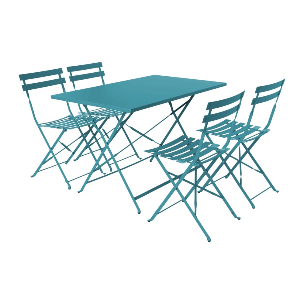 Set tavolo da giardino pieghevole in acciaio con 4 sedie, 110cm,