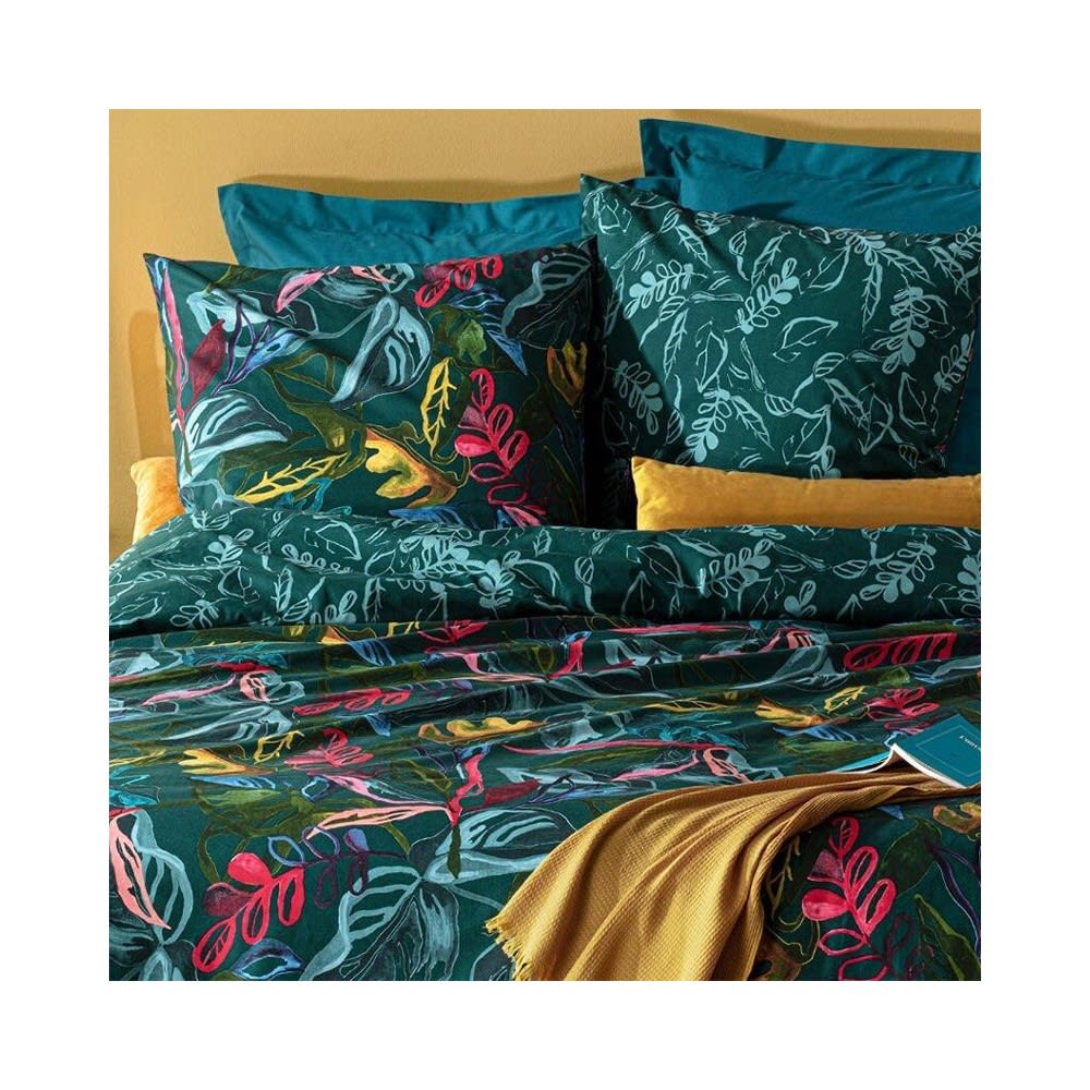 Parure de lit imprimée coton bleu paon 220x240cm - Maisons du Monde