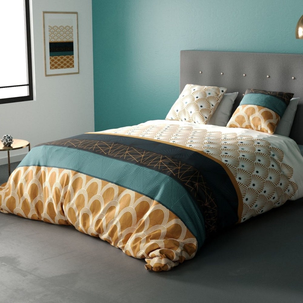 Parure de couette 100% coton 57fils imprimée 260x240cm 2 taies
