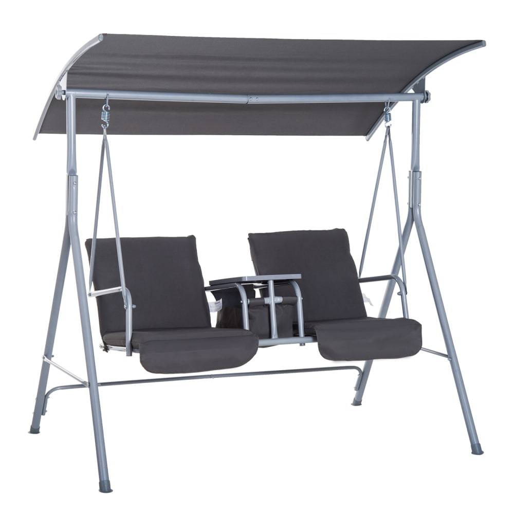 Balancelle de jardin 2 places tablette rétractable acier gris noir