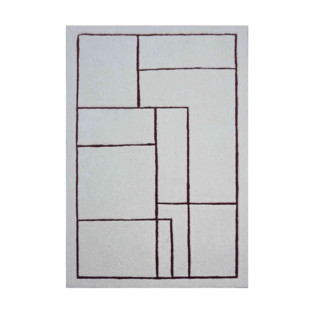 Decoclico Wollteppich Naturweiß mit Terracotta-Muster 140 x 200 cm - Wolle
