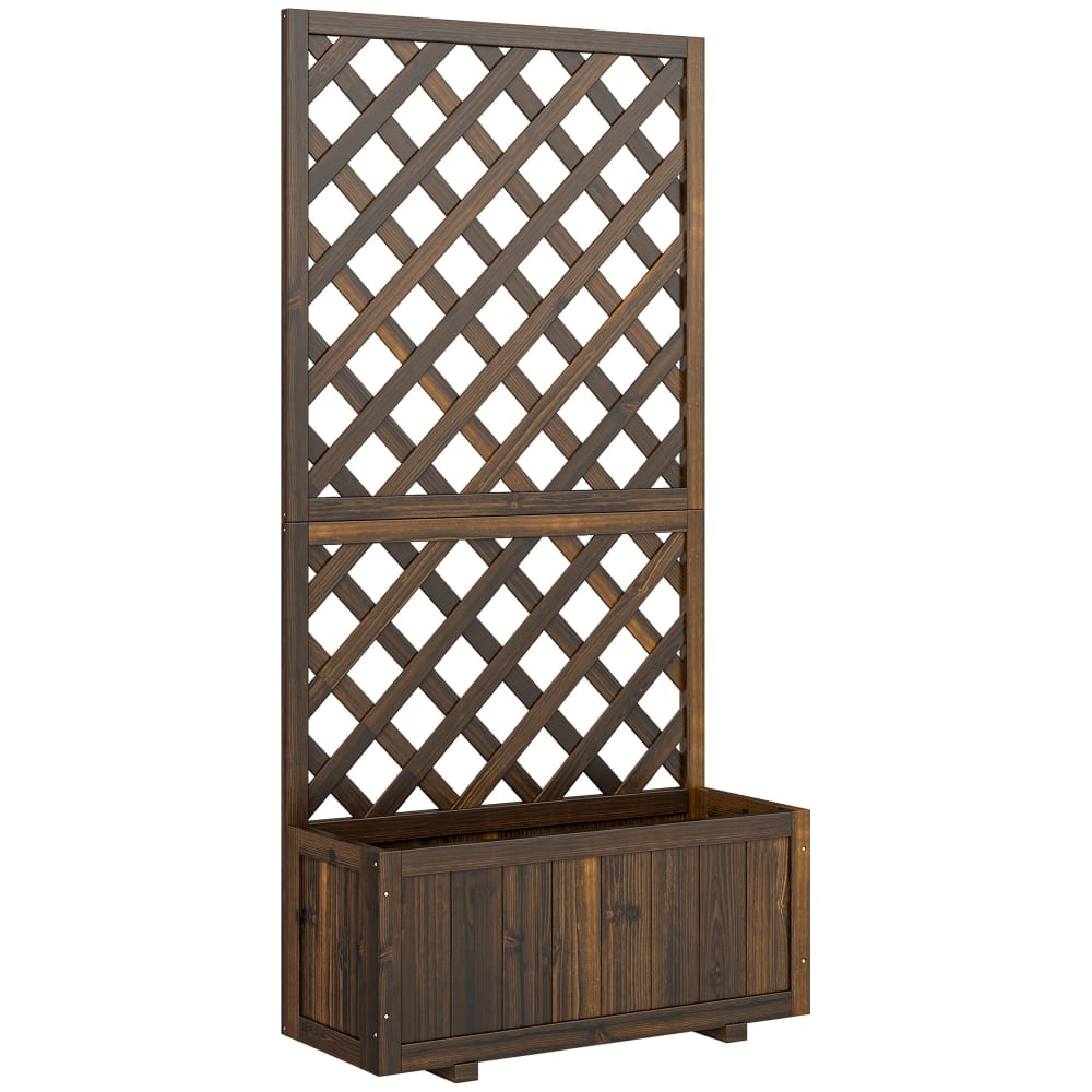 Jardinière avec treillis bois sapin traité carbonisation