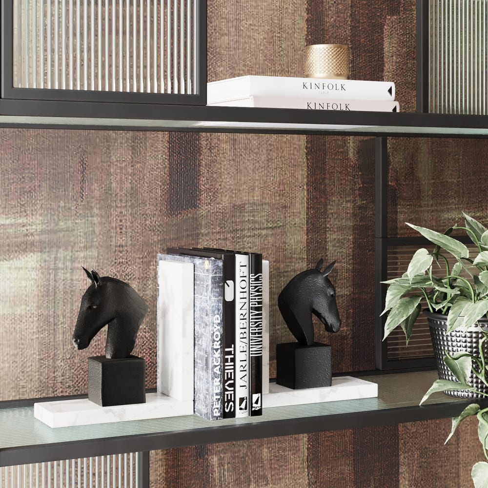 Serre-livres cavaliers en polyrésine noire et marbre blanc h21 - Maisons du Monde