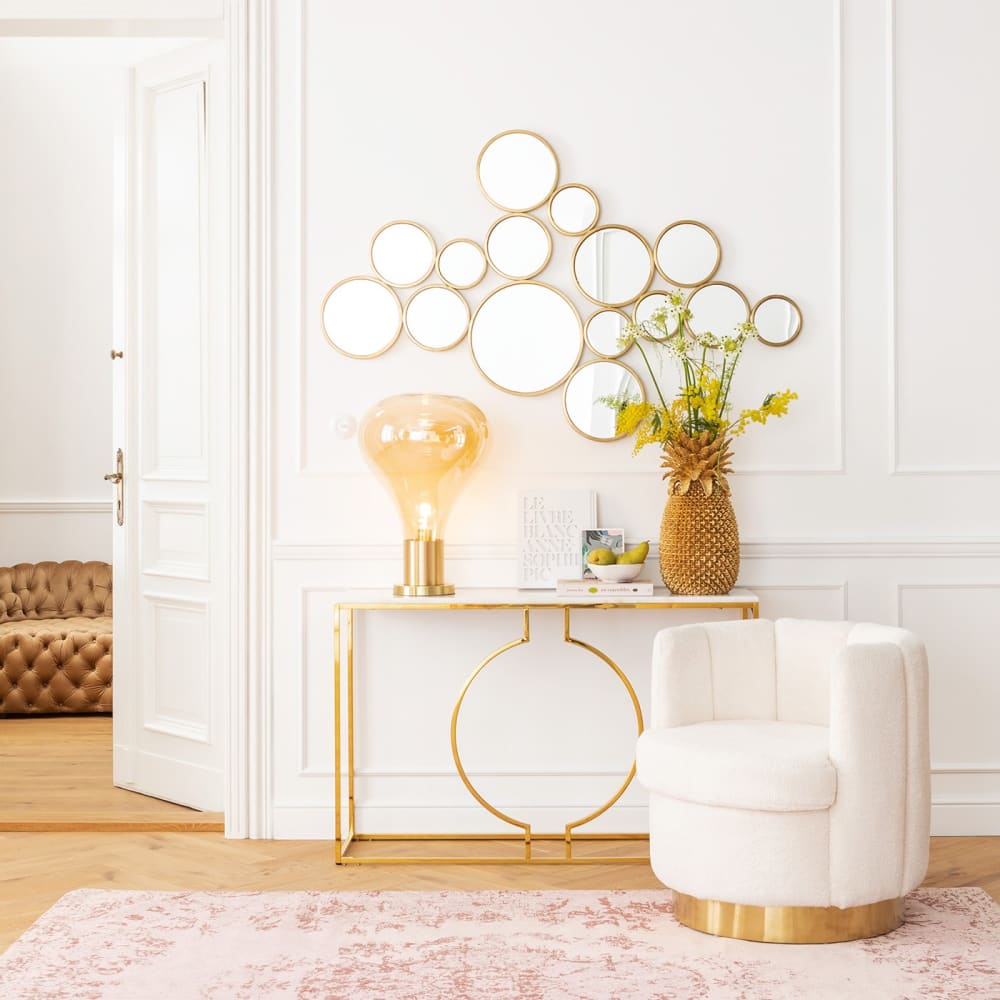 Miroir 15 cercles en acier doré 93x138