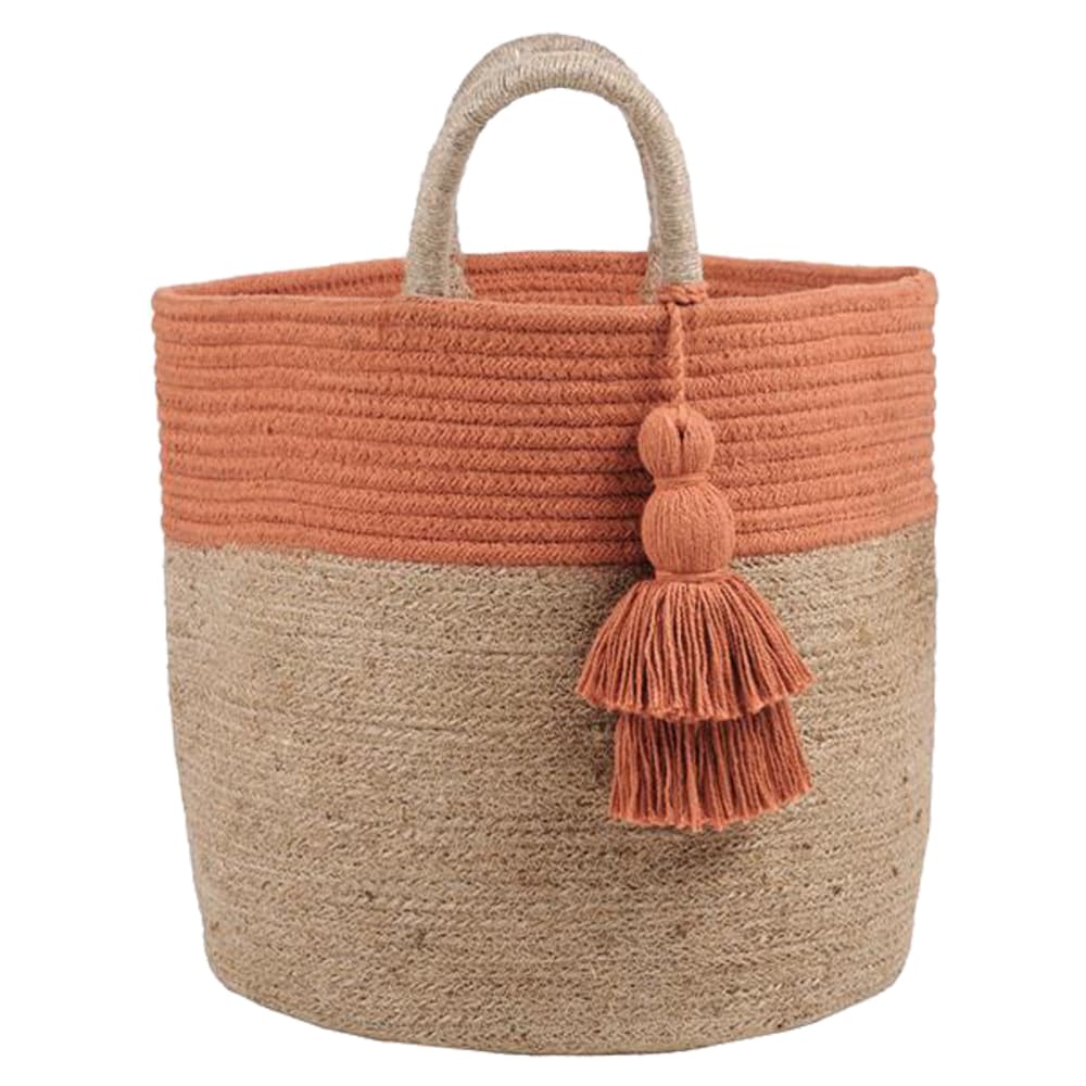 Stof Panier beige et brique en jute et coton style campagne
