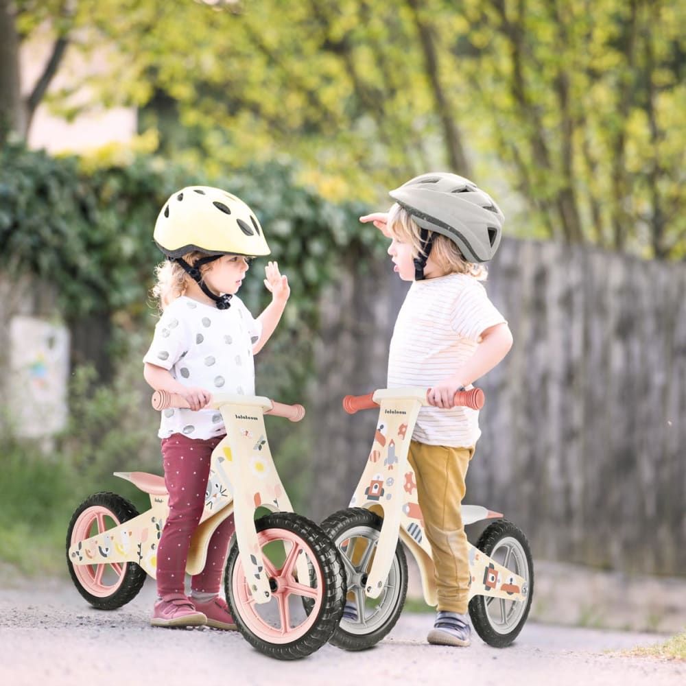 Vélo sans pédales pour enfants en bois naturel rouge et gris (Beeloom) - Image 1