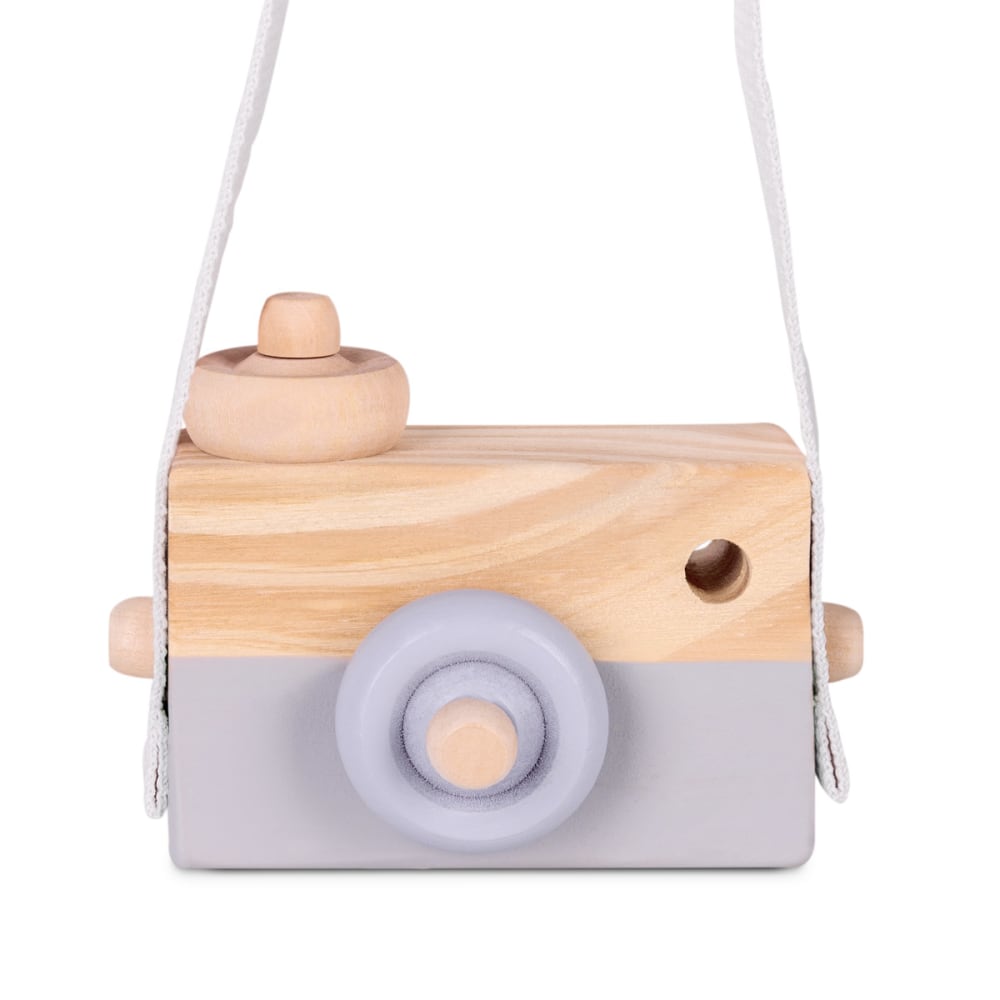 Appareil photo pour enfants en bois naturel et gris (Beeloom) - Image 2