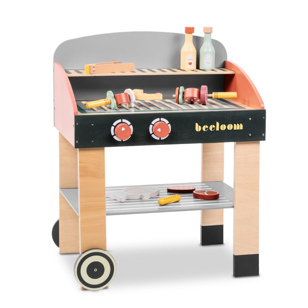 Beeloom - Barbecue en bois naturel noir et rouge pour enfants