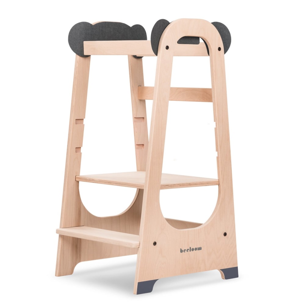 Tour d'apprentissage pour enfants en bois naturel gris panda (Beeloom) - Image 1