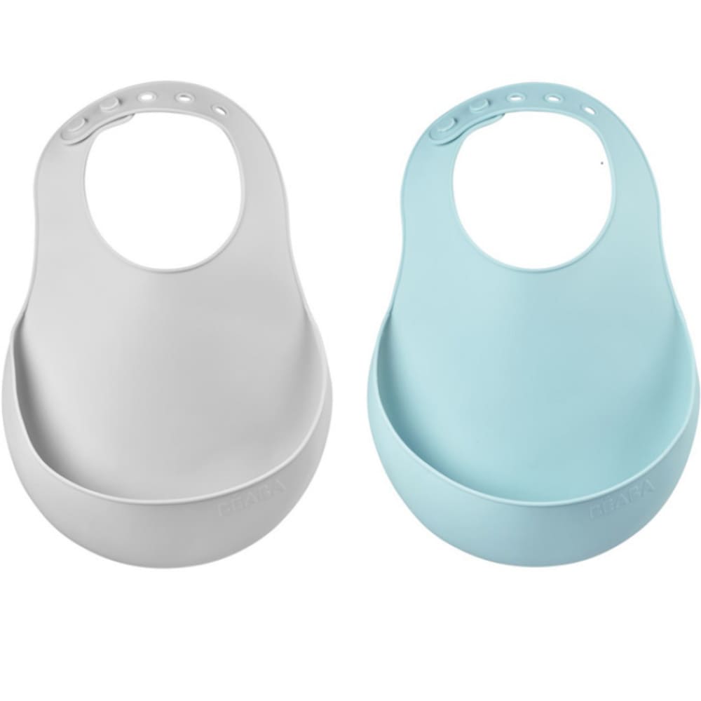 Béaba Lot de 2 bavoirs avec poche Bleu Silicone Poly Organo Siloxane - 31x5x21cm