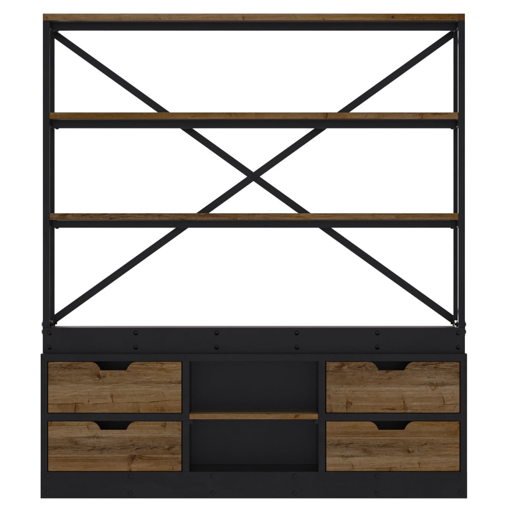 Maison Pavane Bücherregal aus Holz und Metall, 160cm style industrial Braun Holz
