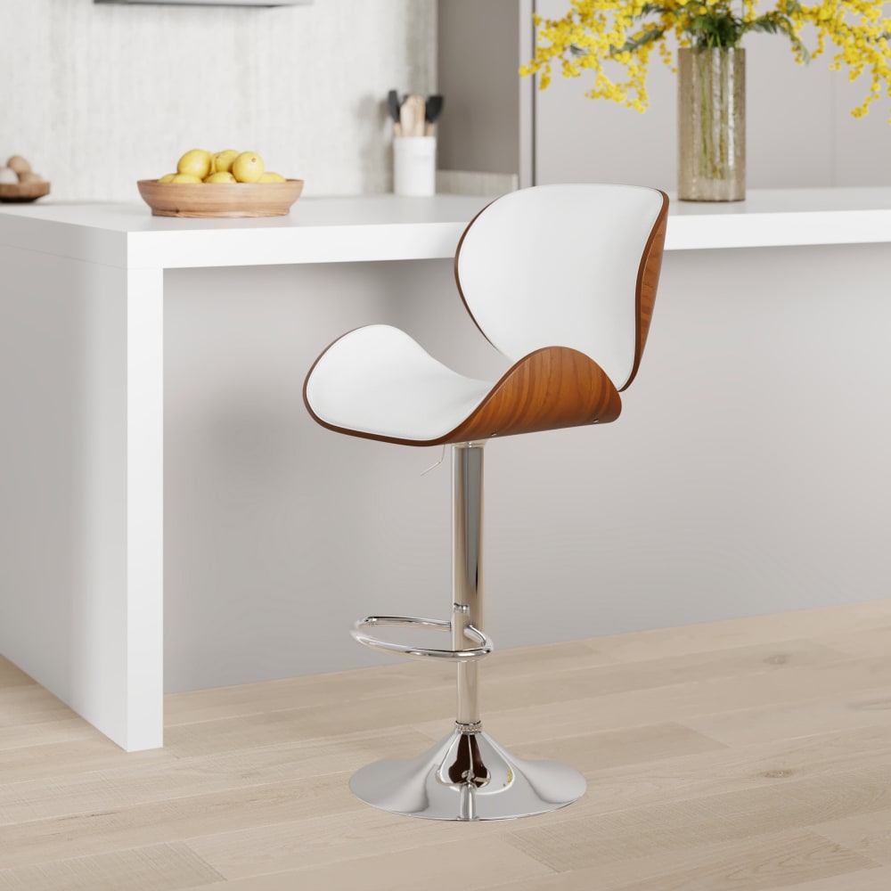 Verstellbarer Barstuhl aus weißem Kunstleder, 63/84cm - Maisons