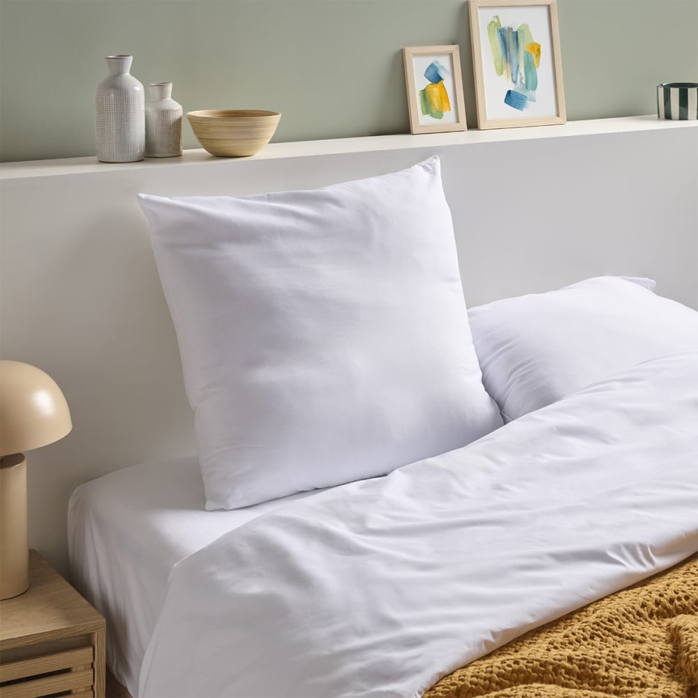 Bleu Câlin Oreiller anti-acariens moelleux 60x60cm Blanc Coton