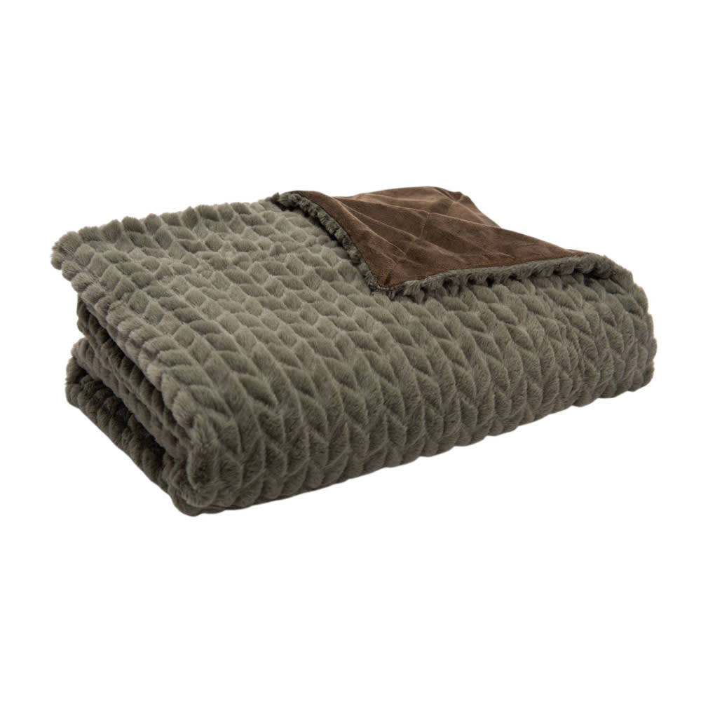 Plaid kaki 130x 170 cm marron en polyester Plaid kaki 130x 170 cm marron en polyester