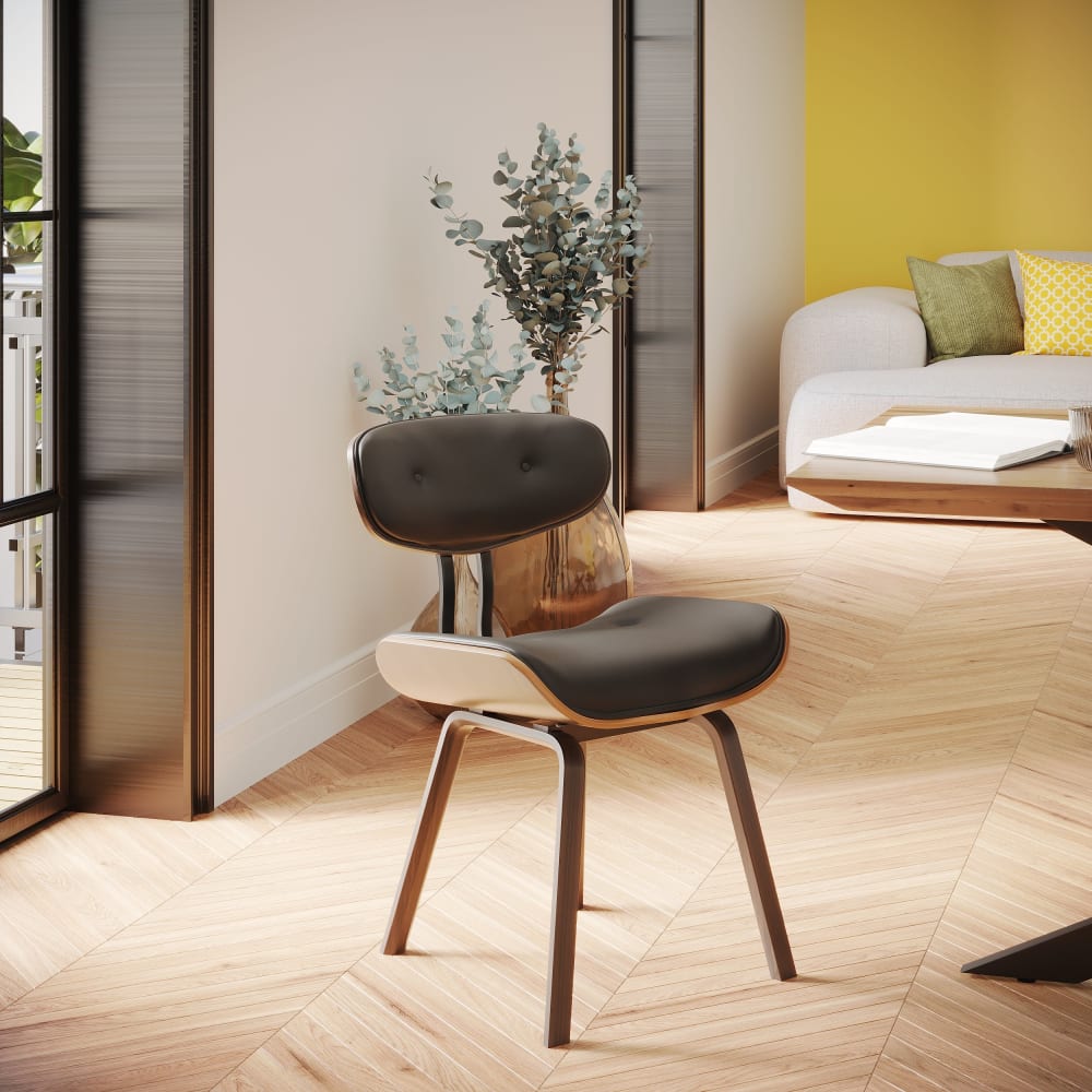 Sedia in pu nero con gambe in legno piegato - Maison Pavane