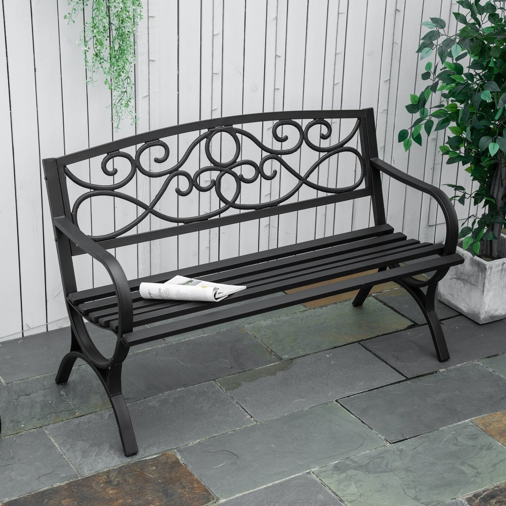 Banc de jardin 2 places style néo-rétro fer forgé acier fonte noir