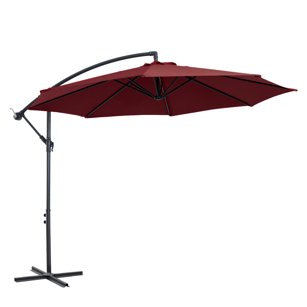 Parasol déporté inclinable manivelle avec pied en acier bordeaux