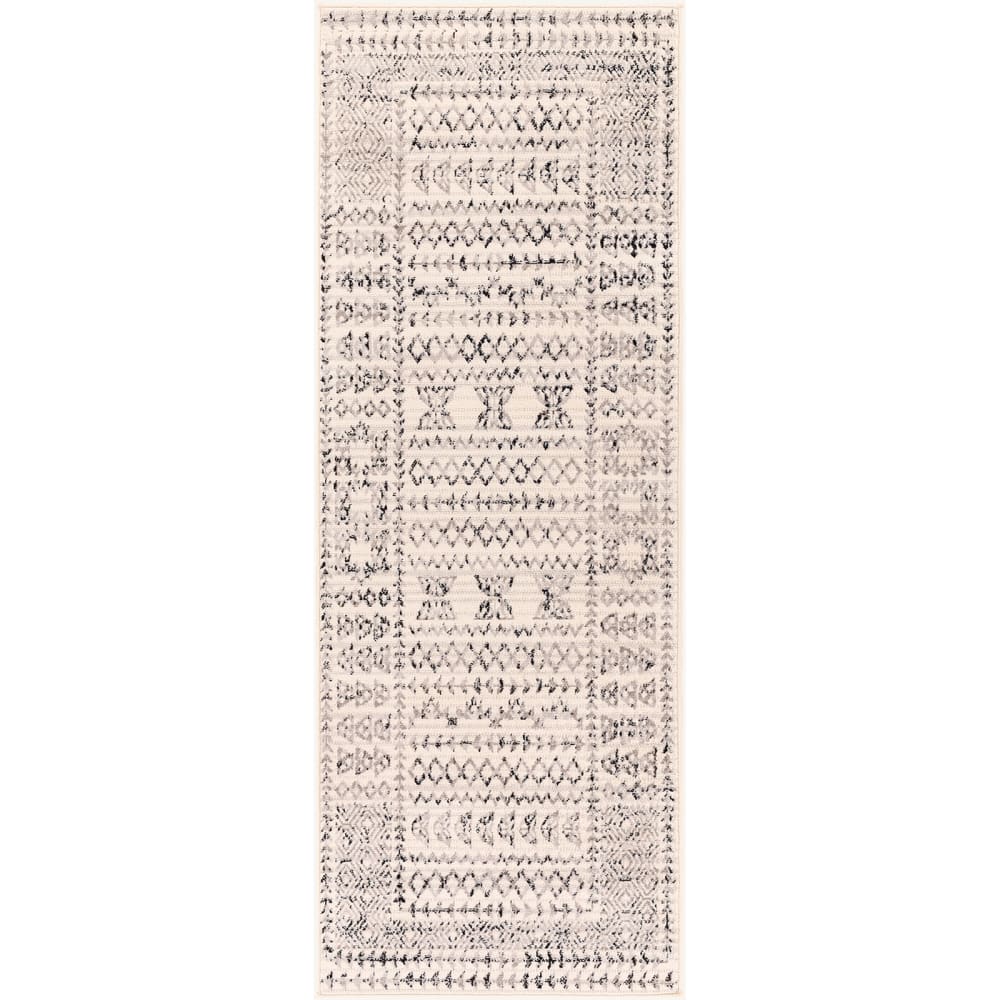 Tapis de couloir scandinave bohème blanc/noir 80x220