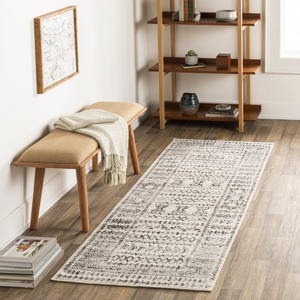 Tapis de couloir scandinave bohème blanc/noir 80x220 — vue 3