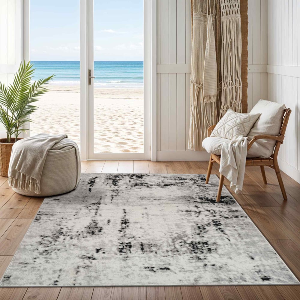 Tapis abstrait moderne blanc/gris 152x213 — vue 3